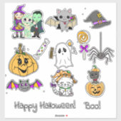 Prettig Halloween, Pompoenen, Vleermuizen, Geesten Sticker (Vel)