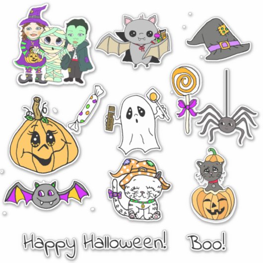 Prettig Halloween, Pompoenen, Vleermuizen, Geesten Sticker (Voorkant)