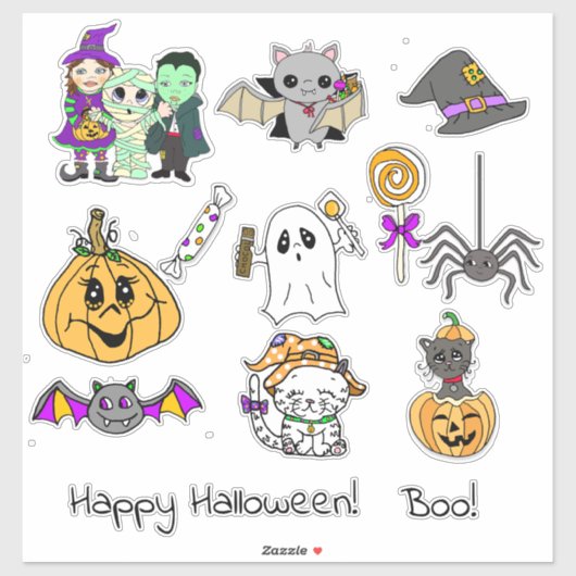 Prettig Halloween, Pompoenen, Vleermuizen, spoken, Sticker (Vel)