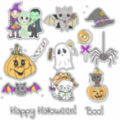 Prettig Halloween, Pompoenen, Vleermuizen, spoken, Sticker (Voorkant)
