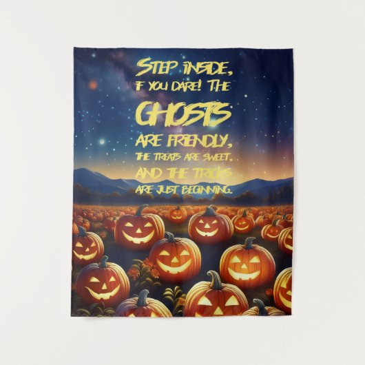 Prettig Halloween Pompoenveld Groeten Wandkleed (Voorkant)