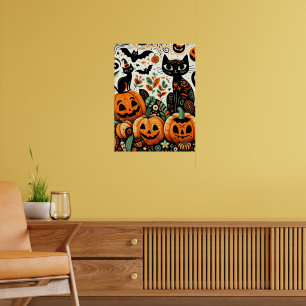 Prettig Halloween Pompoenveld Zwarte Kat Poster