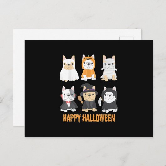 Prettig Halloween Pug Honden Cute Franse Bulldog L Feestdagenkaart (Voorkant / Achterkant)