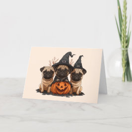 Prettig Halloween Pugs Jack O Lanterns Feestdagen Kaart