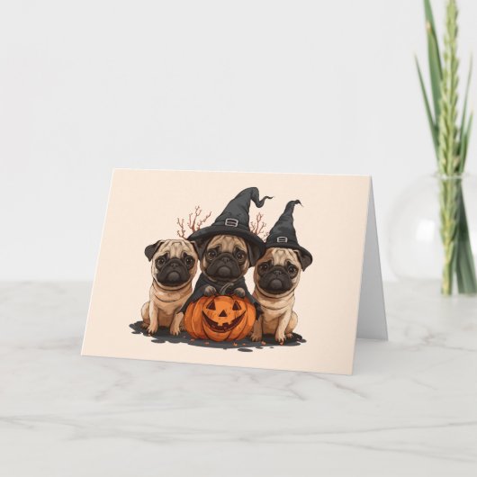 Prettig Halloween Pugs Jack O Lanterns Feestdagen Kaart (Voorkant)