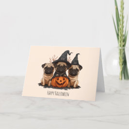 Prettig Halloween Pugs Jack O Lanterns Feestdagen Kaart