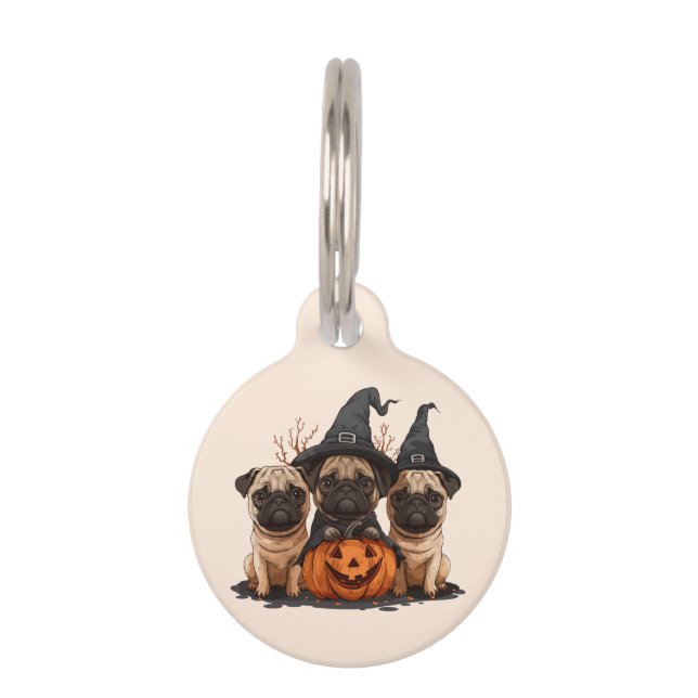 Prettig Halloween Pugs Jack O Lanterns Huisdierpenning (Voorkant)