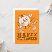 Prettig Halloween| Retro Stippen Pompoen Kaart (Voorkant / Achterkant in situ)