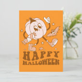 Prettig Halloween| Retro Stippenpompoen Kaart (Staand voorkant)