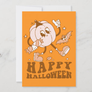 Prettig Halloween  Retro Stippenpompoen Kaart