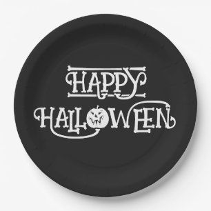 'Prettig Halloween' Rijk Zwart Middernacht Feest Papieren Bordje