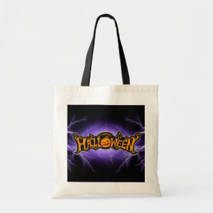Prettig Halloween Robijn Oog Pompoen Paarse Blikse Tote Bag