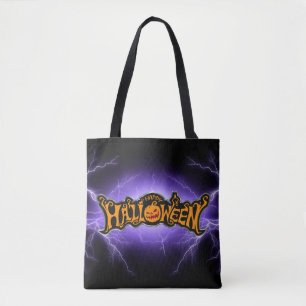 Prettig Halloween Robijn Oog Pompoen Paarse Blikse Tote Bag