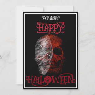 Prettig Halloween Rode Schedel Zwart Wit Kaart