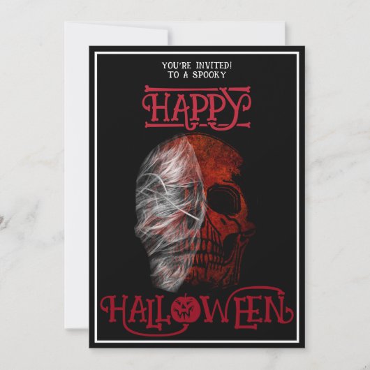 Prettig Halloween Rode Schedel Zwart Wit Kaart (Voorkant)