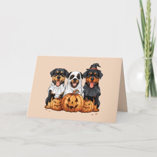 Prettig Halloween Rottweiler Honden Jack O Lantern Feestdagen Kaart (Voorkant)