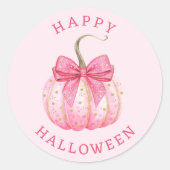 Prettig Halloween Roze Coquette Strik Pompoen Ronde Sticker (Voorkant)