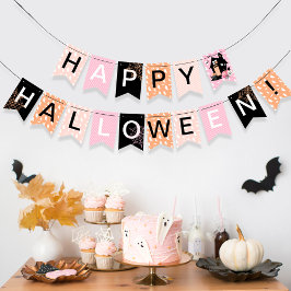 Prettig Halloween Roze Oranje Zwart Spokenhuis Vlaggetjes