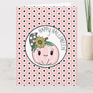 Prettig Halloween Roze Pompoen en Stippen Kaart