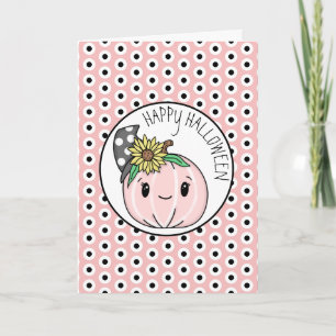 Prettig Halloween Roze Pompoen en Stippen Kaart
