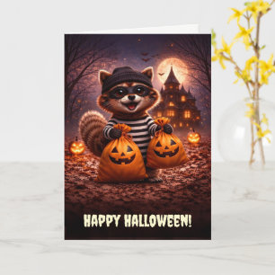 Prettig Halloween Schattig en Leuk Wasbeertje Snoe Kaart