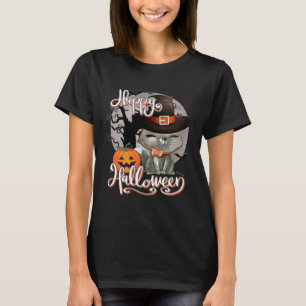 Prettig Halloween Schattige Enge Heks Kat Pompoen T-shirt