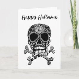 Prettig Halloween Schedel en gekruiste botten Groe Kaart