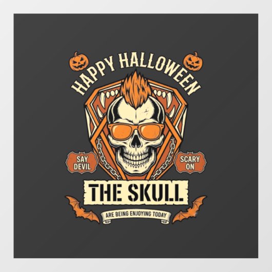 Prettig Halloween Schedel Mohawk Zonnebril Pompoen Raamsticker (Vel)