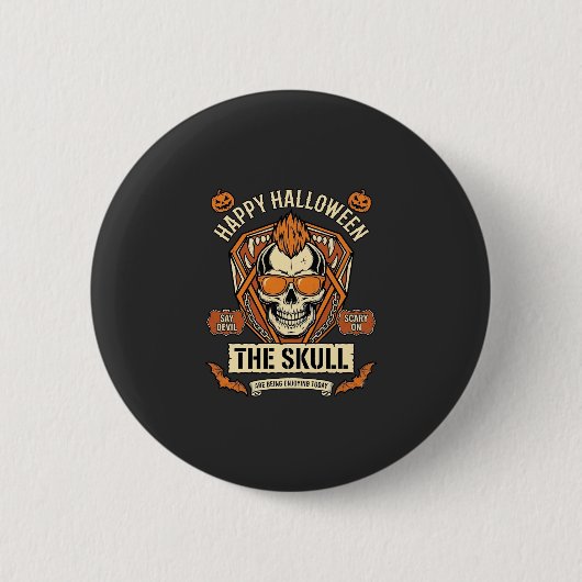 Prettig Halloween Schedel Mohawk Zonnebril Pompoen Ronde Button 5,7 Cm (Voorkant)