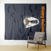 Prettig Halloween Spelonkachtige Geest en Pompoen Wandkleed (In Situ (horizontaal))