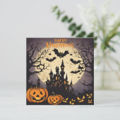 Prettig Halloween - Spoken Huis, Pompoenen en Vlee Feestdagenkaart (Staand voorkant)