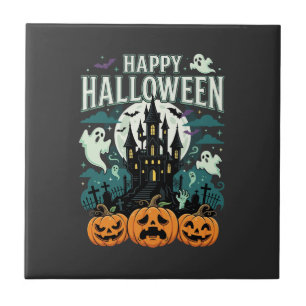 Prettig Halloween Spoken Kasteel spoken en Pompoen Tegeltje
