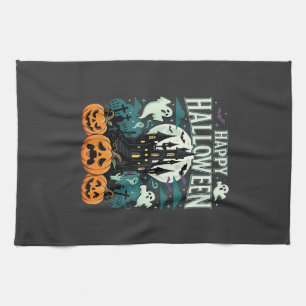 Prettig Halloween Spoken Kasteel spoken en Pompoen Theedoek