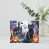 Prettig Halloween Spokerige Zwarte Kat Ansichtkaar Briefkaart (Staand voorkant)