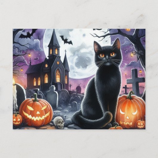 Prettig Halloween Spokerige Zwarte Kat Ansichtkaar Briefkaart (Voorkant)