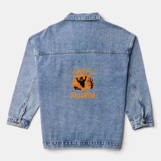 Prettig Halloween Spook Pompoen Vector Design Denim Jacket (Achterkant)