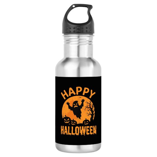 Prettig Halloween Spook Pompoen Vector Ontwerp Waterfles (Voorkant)