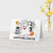 Prettig Halloween spook watercolor Kaart (Gele Bloem)