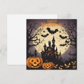 Prettig Halloween - Spookhuis, Pompoenen en Vleerm Feestdagenkaart (Voorkant / Achterkant)