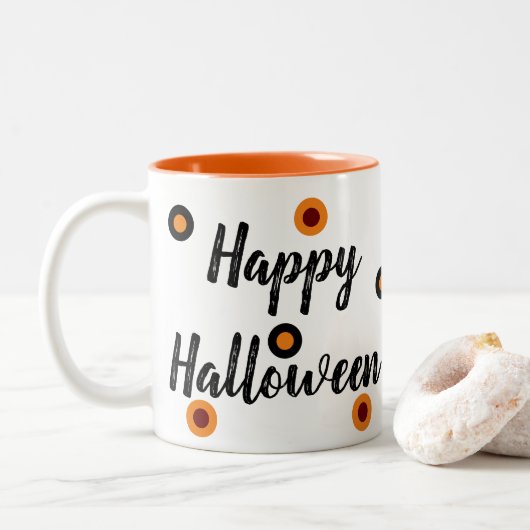 Prettig Halloween :-) Tweekleurige Koffiemok (Met donut)