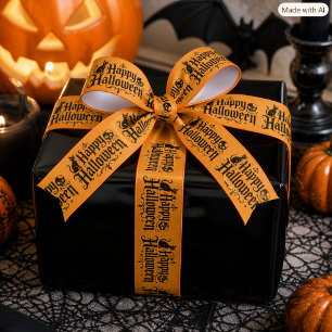 Prettig Halloween Typografie Oranje & Zwart Satijnen Lint