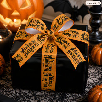 Prettig Halloween Typografie Oranje & Zwart Satijnen Lint