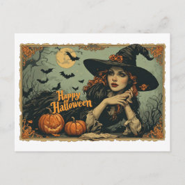 Prettig Halloween van een tovenares op een Feestdagenkaart