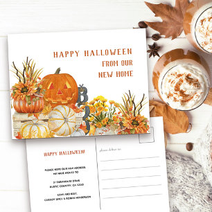 Prettig Halloween vanuit New Home Rustic Pompoenen Feestdagenkaart