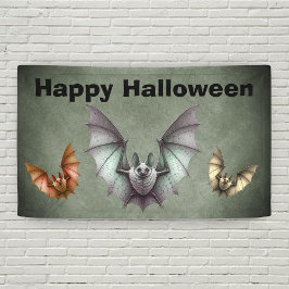 Prettig Halloween Vliegende Griezels Grunge Grijs Spandoek