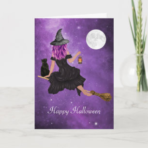 Prettig Halloween Vliegende Magische Heks Kaart
