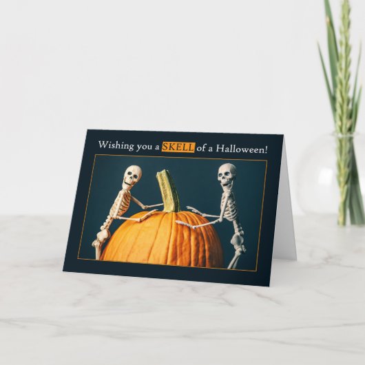 Prettig Halloween voor skeletten met pompoen Feestdagen Kaart (Voorkant)