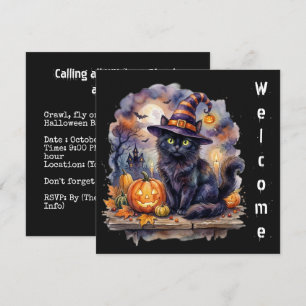 Prettig Halloween - Waterverf Zwarte Kat Kaart