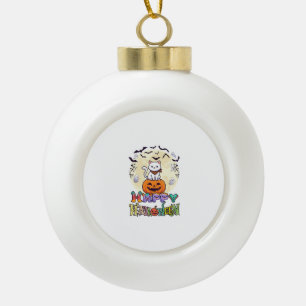Prettig Halloween Witte Kat Pompoen Maan Vleermuiz Keramische Bal Ornament