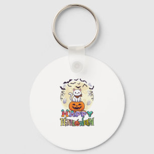Prettig Halloween Witte Kat Pompoen Maan Vleermuiz Sleutelhanger
